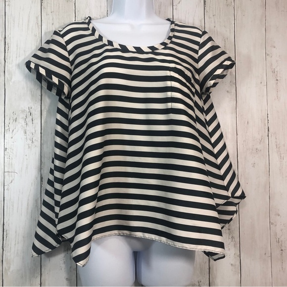 BCBGMaxAzria Tops - BCBGMaxAzria Kelsey Stripe Handkerchief Hem Blouse Small